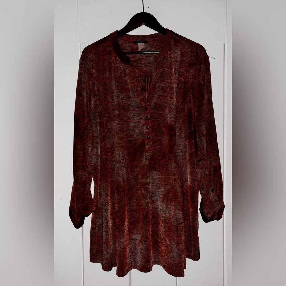 Cocomo Pintuck Popover Blouse Button Up Roll Tab Sleeve Women XXL Bohomian